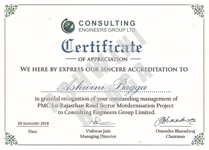 Certificate of Appreciation for Outstanding Management of PMC for RRSMP Project